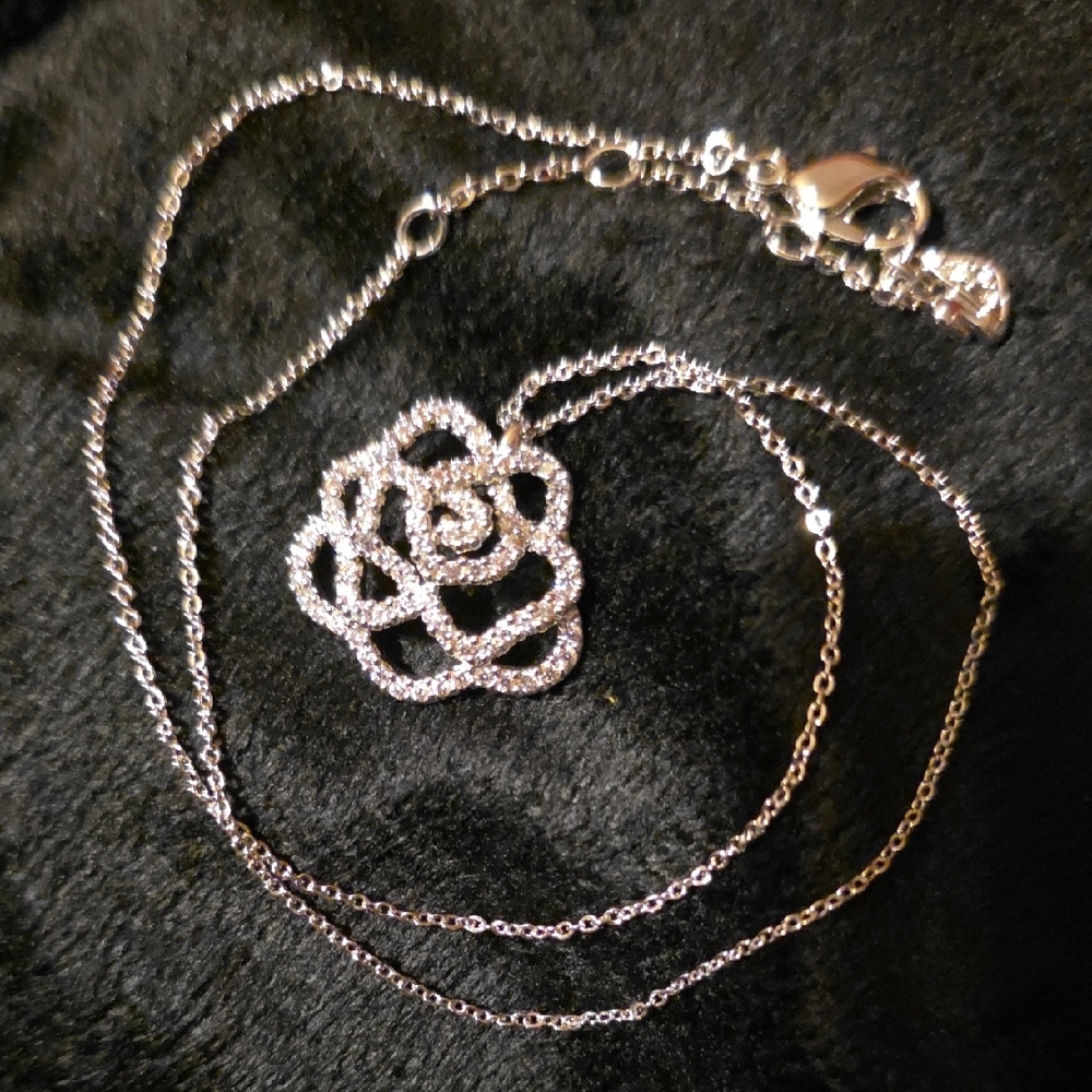 Swarovski Silver Rose Pendant Necklace